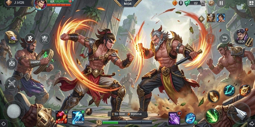 Gambaran gameplay seru dalam 8QR dengan pertarungan intens.