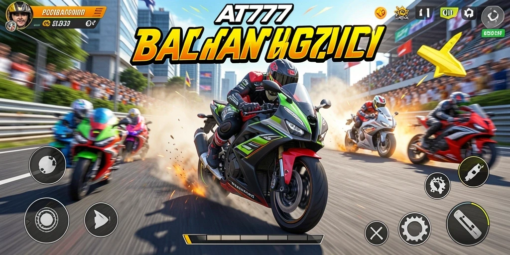Tangkapan layar gameplay AT777 menampilkan balapan motor yang intens dan grafis yang menakjubkan.