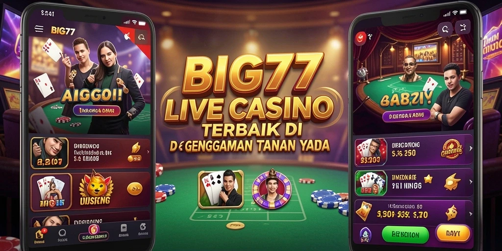Screenshot utama BIG77 menampilkan dealer langsung dalam permainan Live Casino.