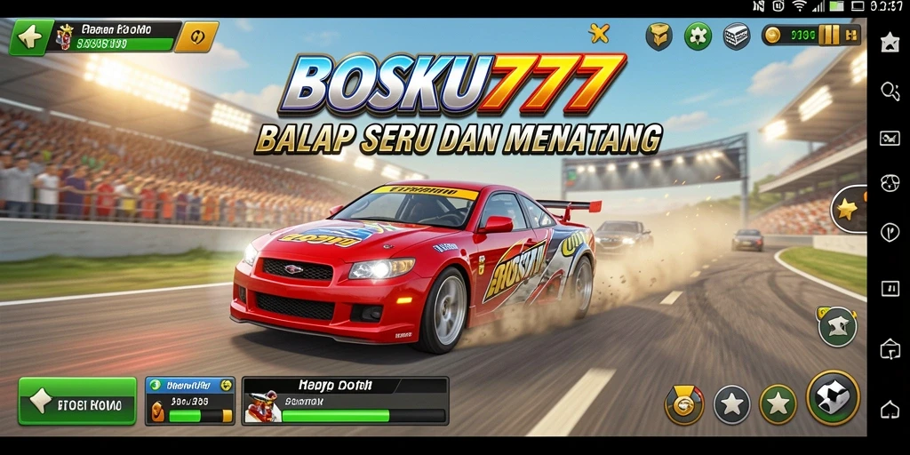 Screenshot utama BOSKU777 menampilkan aksi balapan yang mendebarkan.