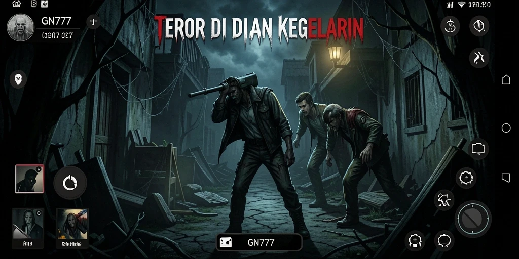 Screenshot gameplay GN777 menampilkan suasana gelap yang menyeramkan.