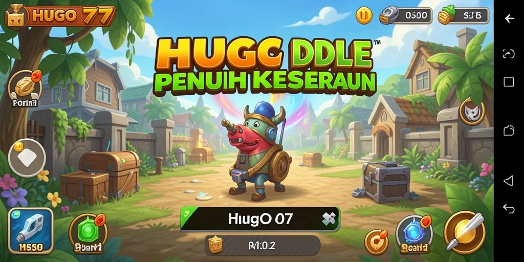 Tampilan gameplay HUGO77 yang menarik dengan karakter unik.