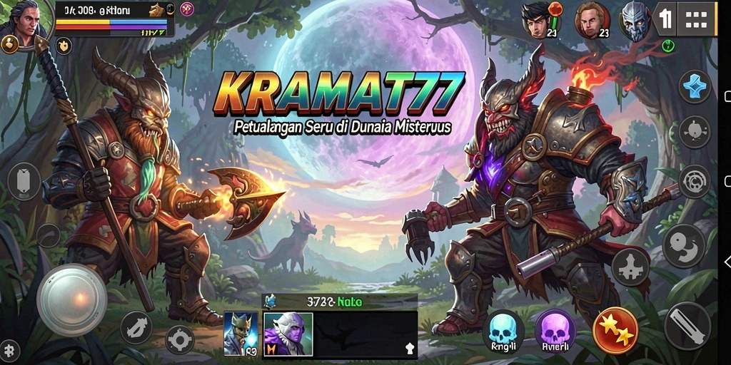 Screenshot menampilkan aksi seru dalam pertarungan RPG KRAMAT77.
