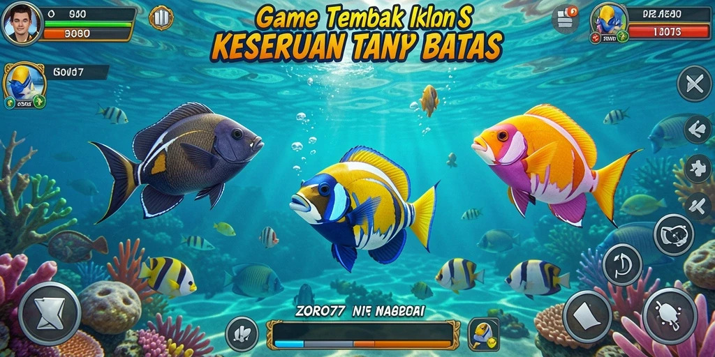 Tampilan gameplay seru dengan aksi menembak ikan yang menarik.